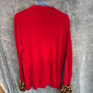 Belle by Kim Gravel Red Cowl Neck Sweater with Animal Print Accents